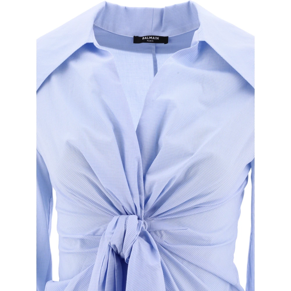 Balmain Gingham Stropdas Shirt 100% Katoen Blue Dames