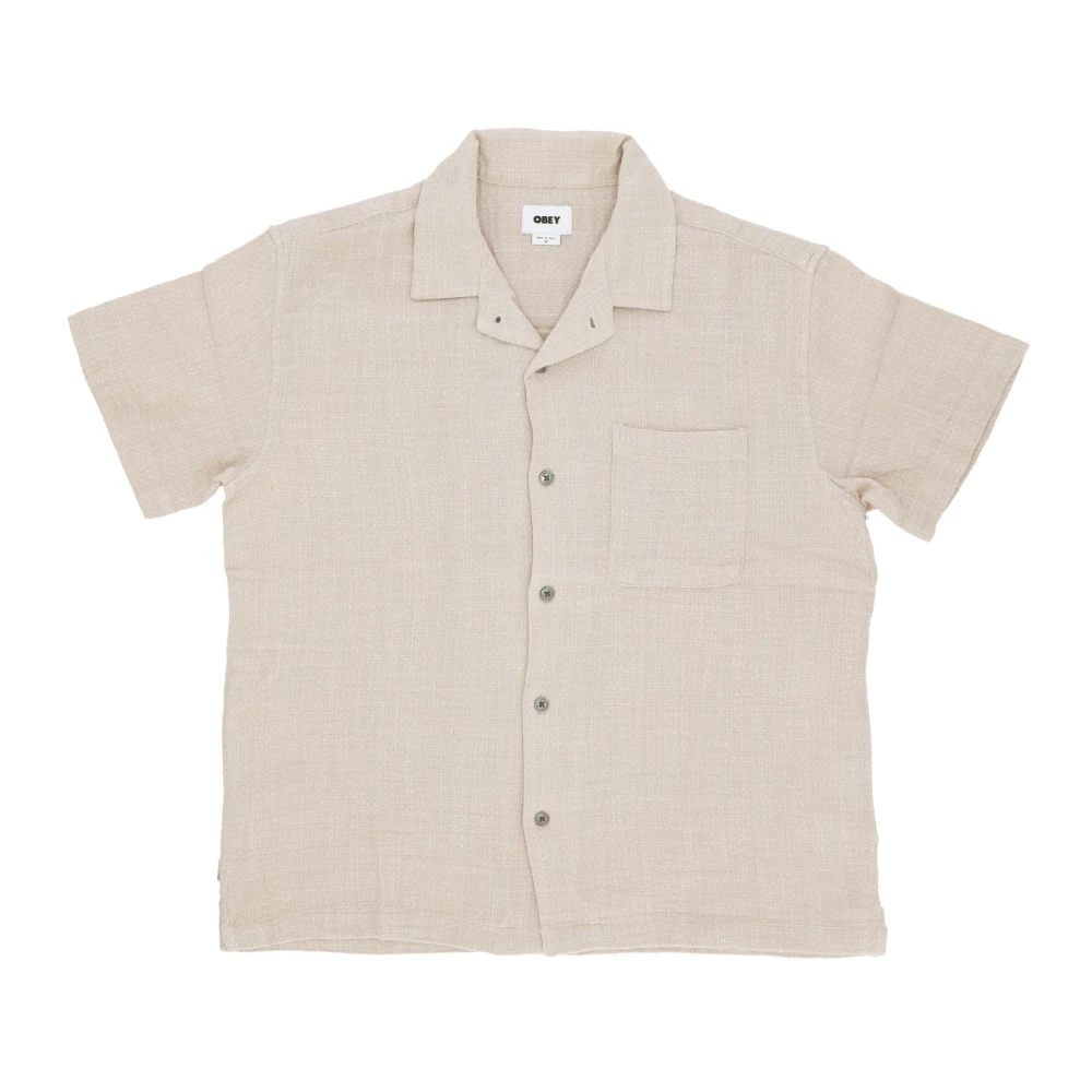 Obey Veren Geweven Korte Mouw Overhemd Gray Heren