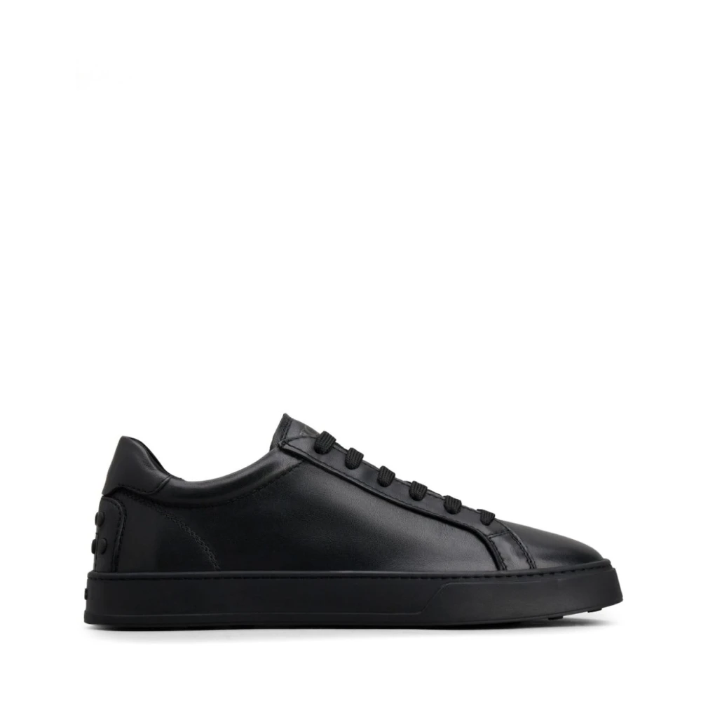 Tod's Svarta Läder Sneakers Snörning Rund Tå Black, Herr