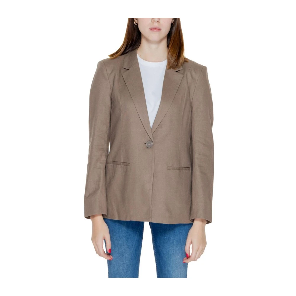 Only Linnen Blazer Verhoog Lente Zomer Garderobe Brown Dames