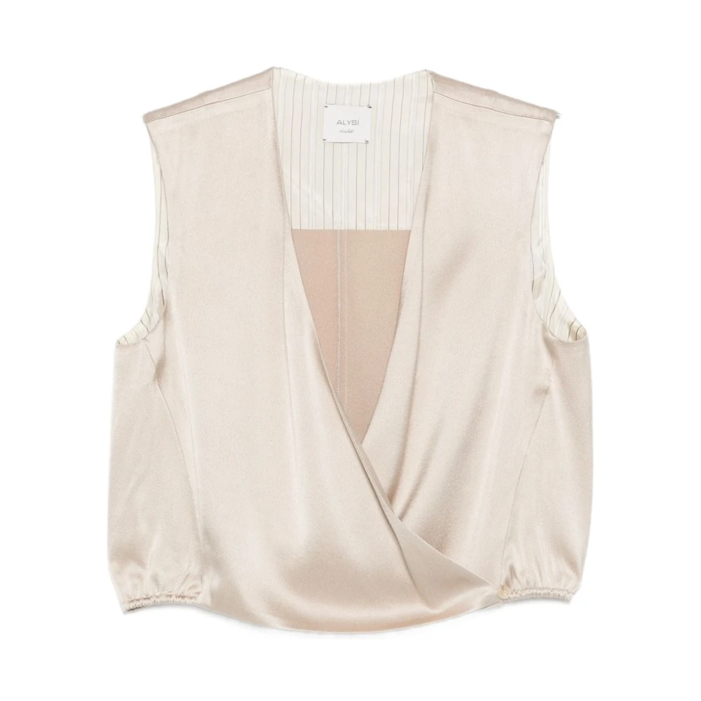 Alysi Women's Beige Sleeveless Tops, S, Sleeveless Tops