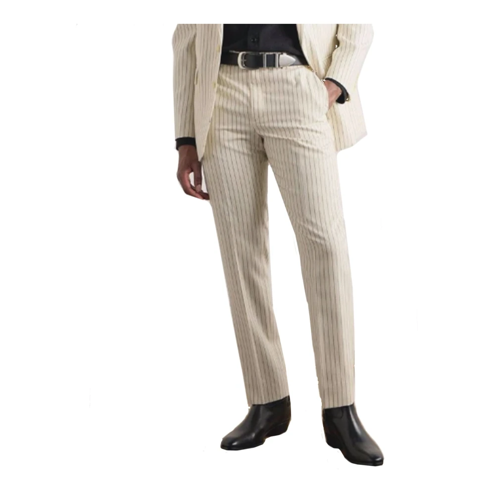 Celine Gestreepte Wollen Flared Broek Beige Heren