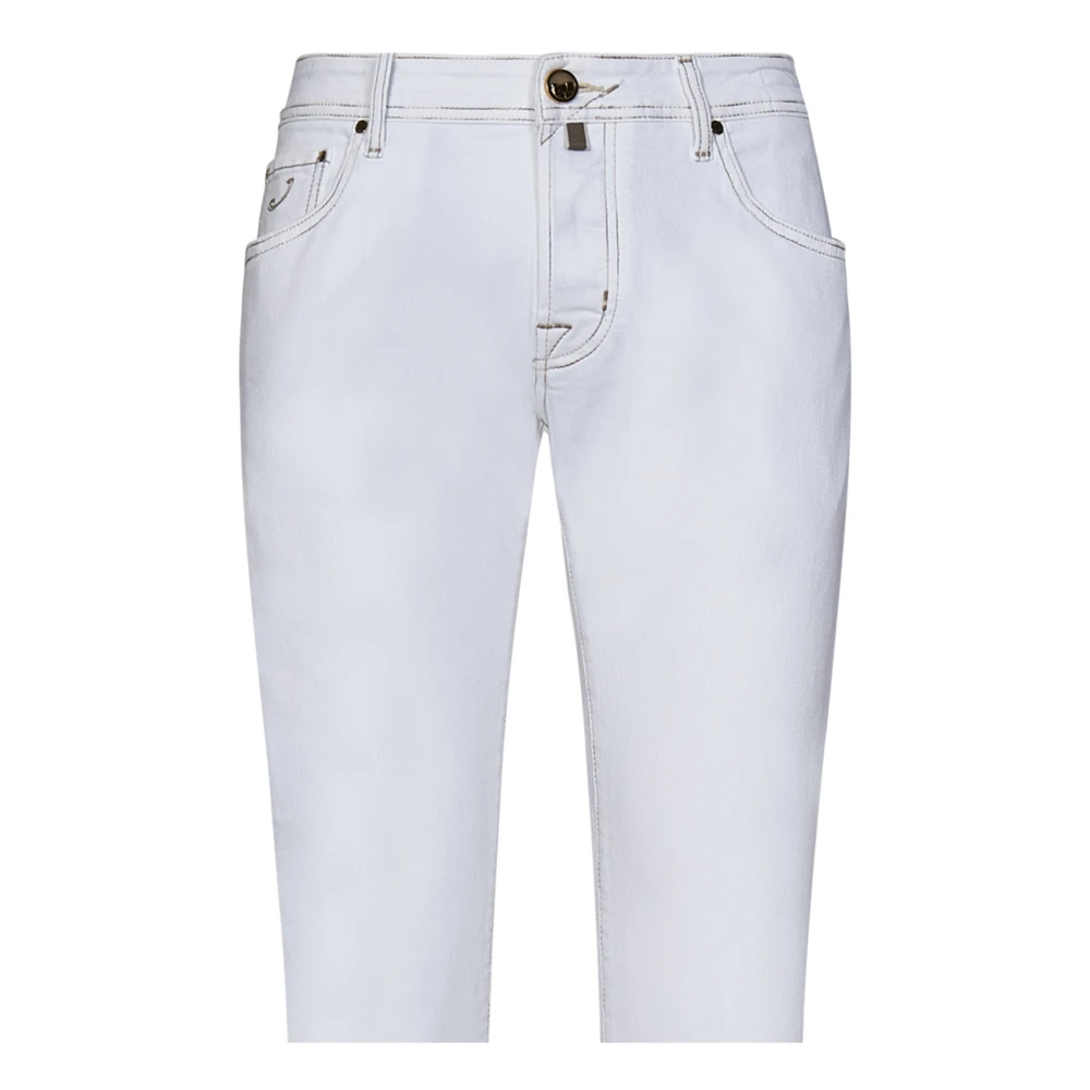 Jacob Cohën Witte Slim Fit Jeans met Naples Print White Heren