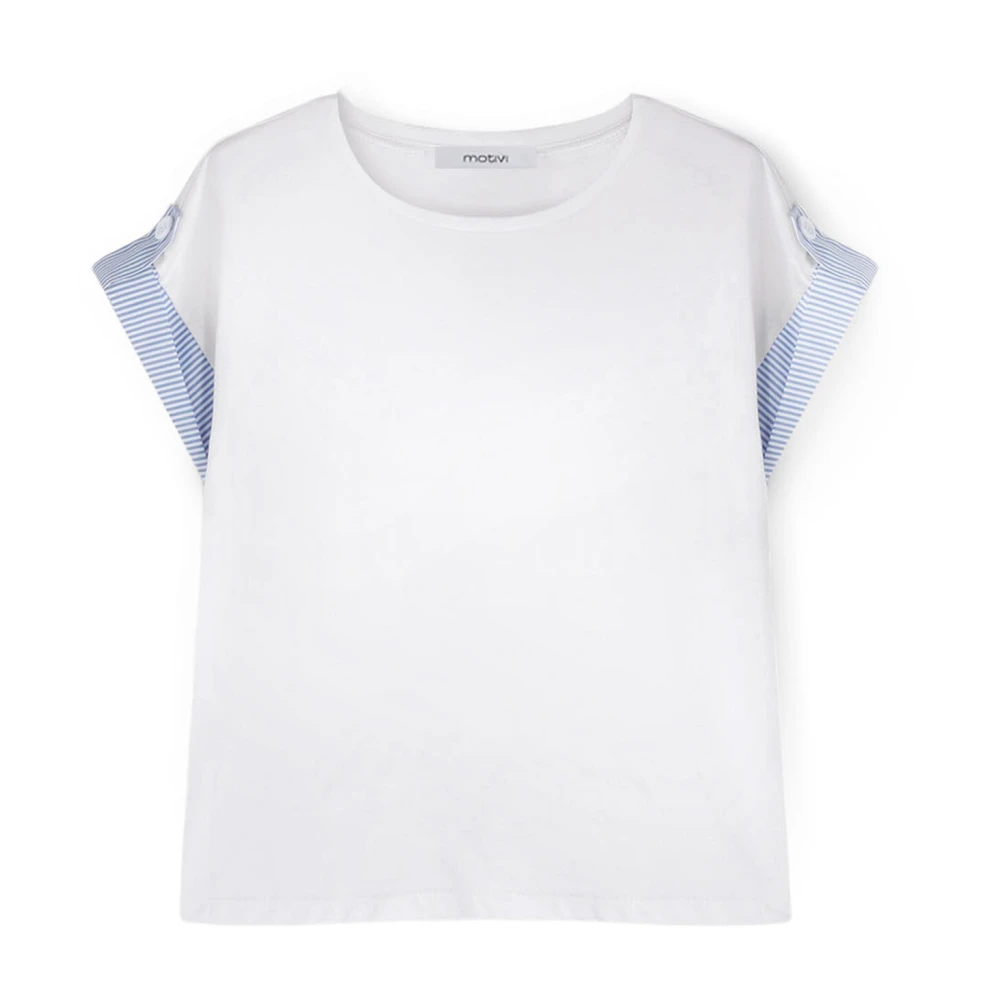 Motivi Kimono Style T-Shirt met Contrastboorden White Dames