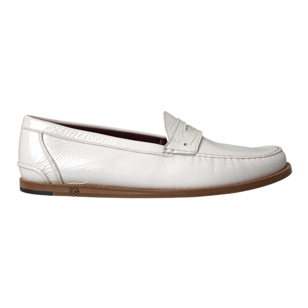 Dolce & Gabbana Men's White Leather Slip On Loafers Shoes