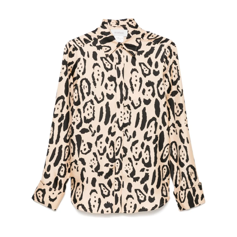 SPORTMAX Armony Zijden Shirt Zand Grafische Print Beige Dames