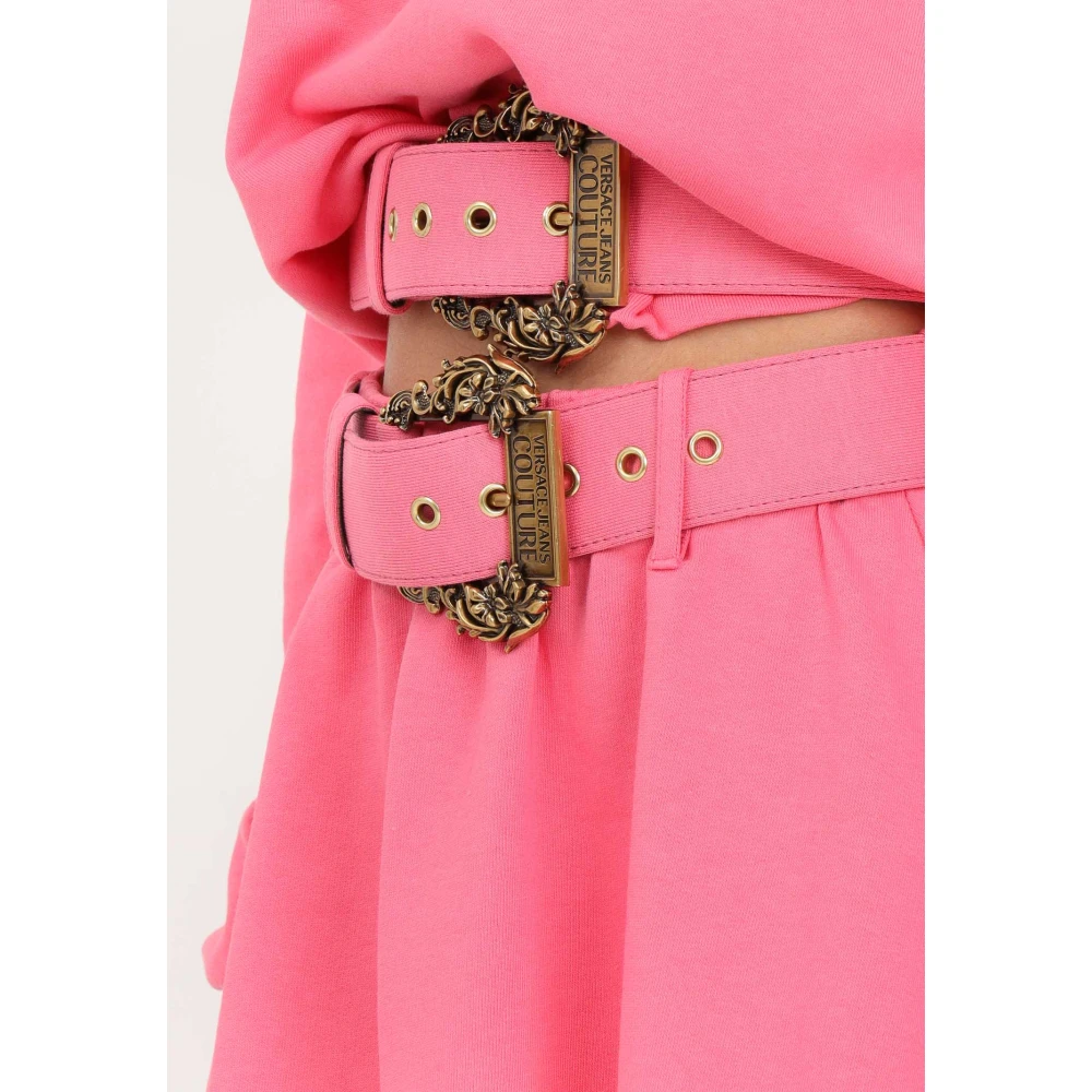 Versace Jeans Couture Roze Wijde Rok met Elastische Taille en Riem Pink Dames