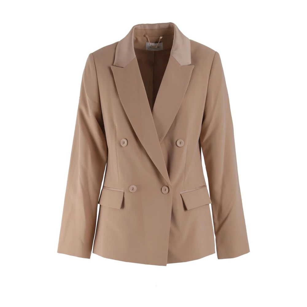 Fracomina Donna Marrone - Blazer Doppiopetto Con Rever In Raso - Jackets - S