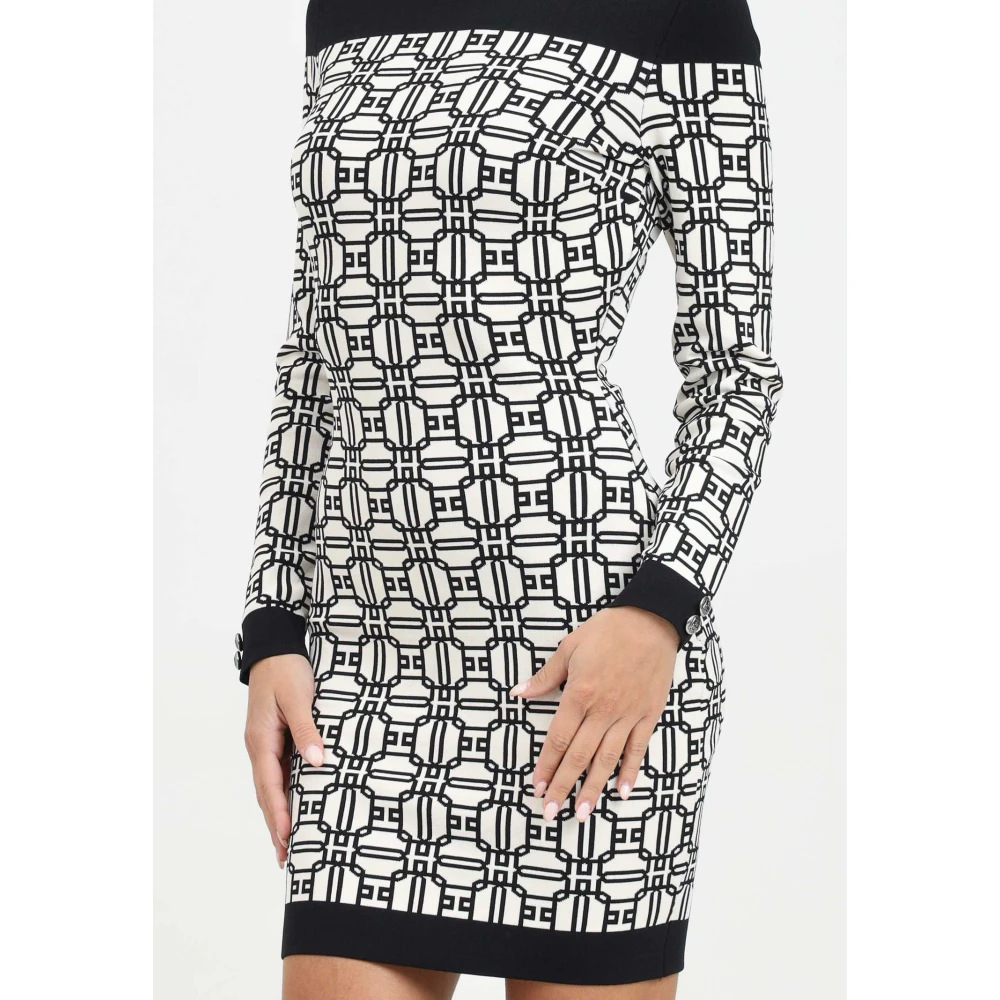 Elisabetta Franchi Korte elegante jurk met logoprint Black Dames