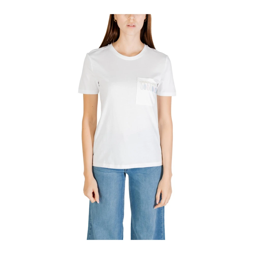 Only Women's White T-Shirts,, Cotton Round Neck T-Shirt Medium