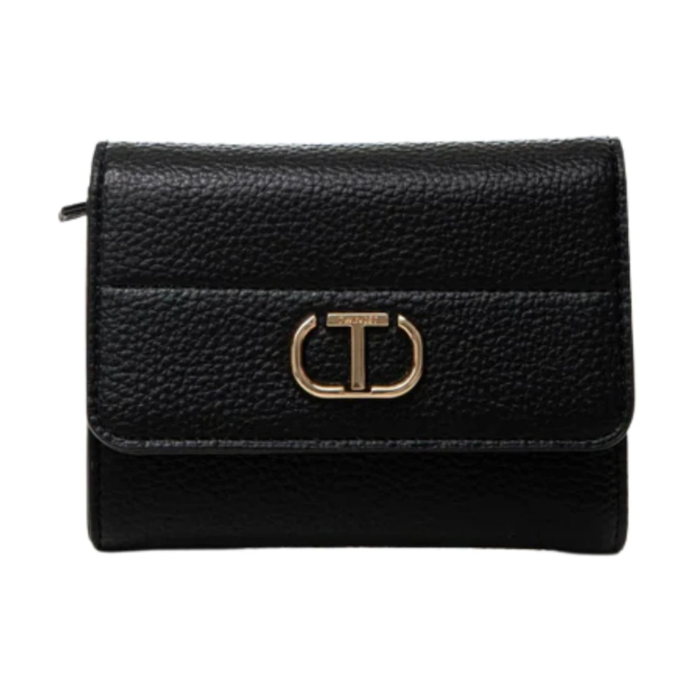 Twinset Zwarte portemonnee met metalen Oval-t logo Black Dames
