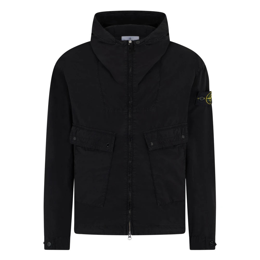 Stone Island Men's Black Light Jackets, Xl, Light Compact Touch Poly-Tc