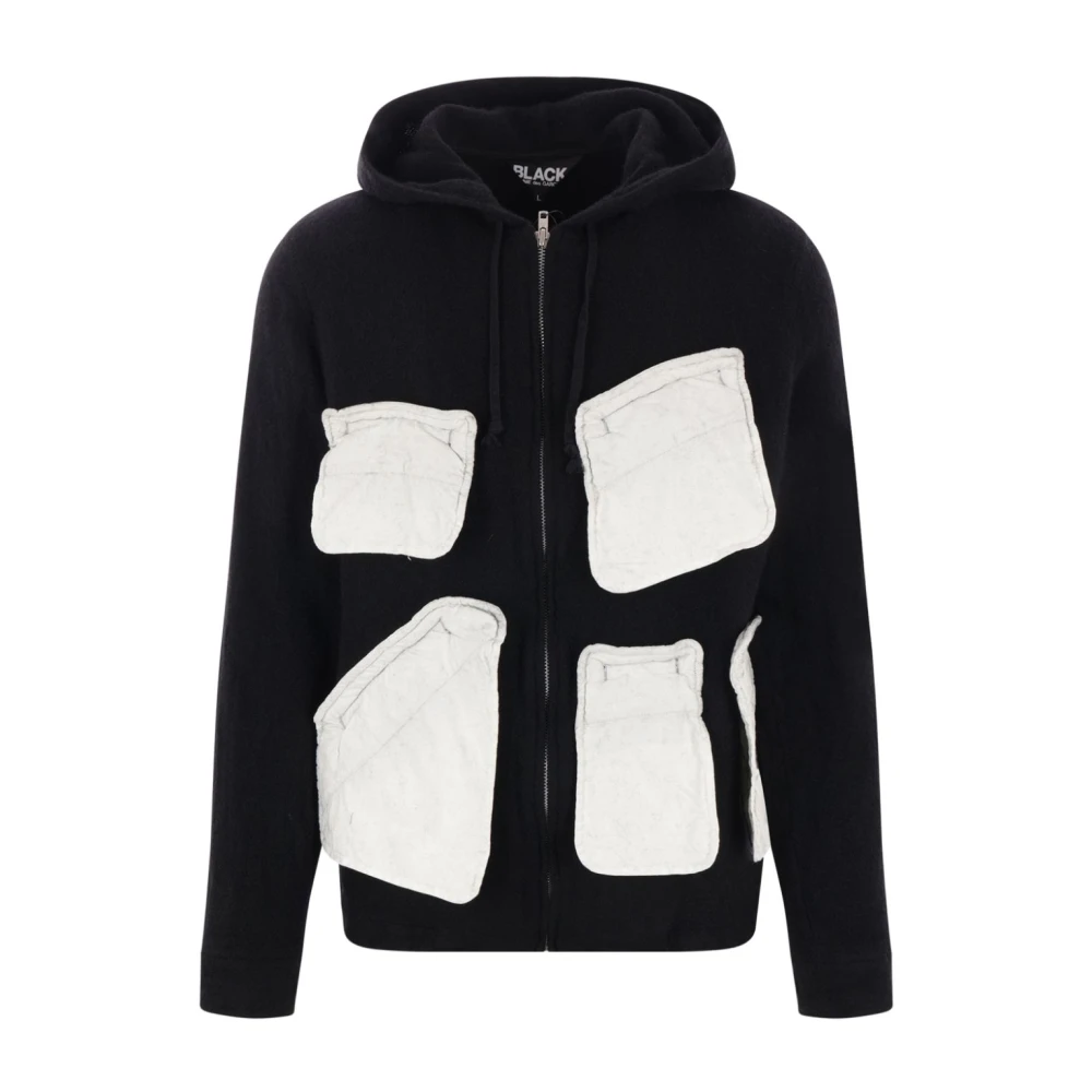 Comme des Garçons Zwarte Wollen Vilt Hoodie Jas Black Heren