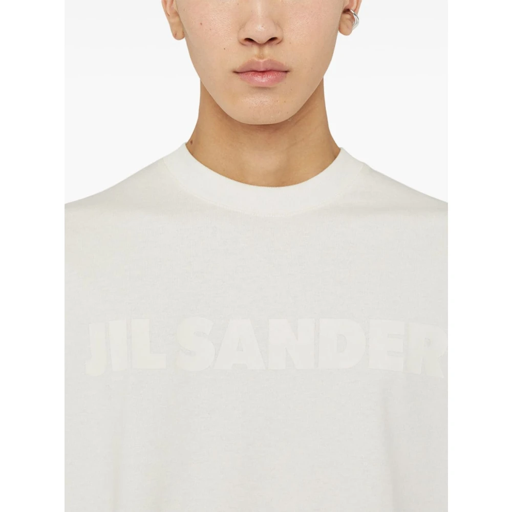 Jil Sander Wit Logo Print Katoenen T-shirt Beige Heren
