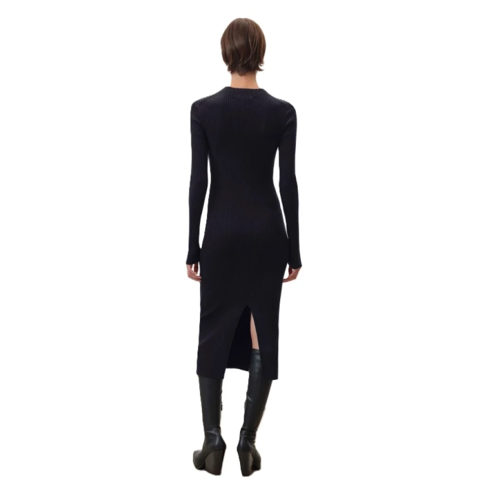 drykorn Geribbeld Gebreide Midi Jurk Korte Kraag Black Dames
