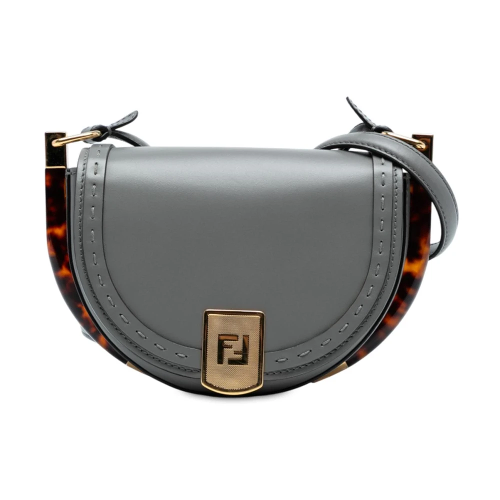 Fendi Vintage Women's Gray Pre-Owned Saddle Leather Handbag