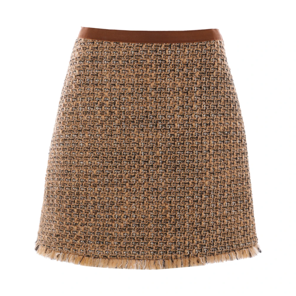 Valentino Garavani Tweed Mini Rok Franje Taille Brown Dames