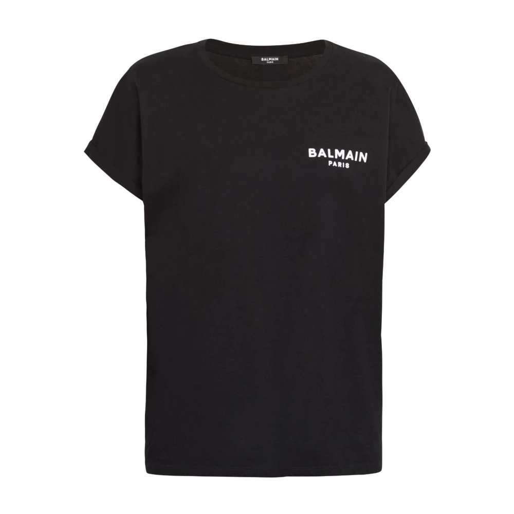 Balmain Zwart Logo Print Crew Neck T-shirt Black Dames