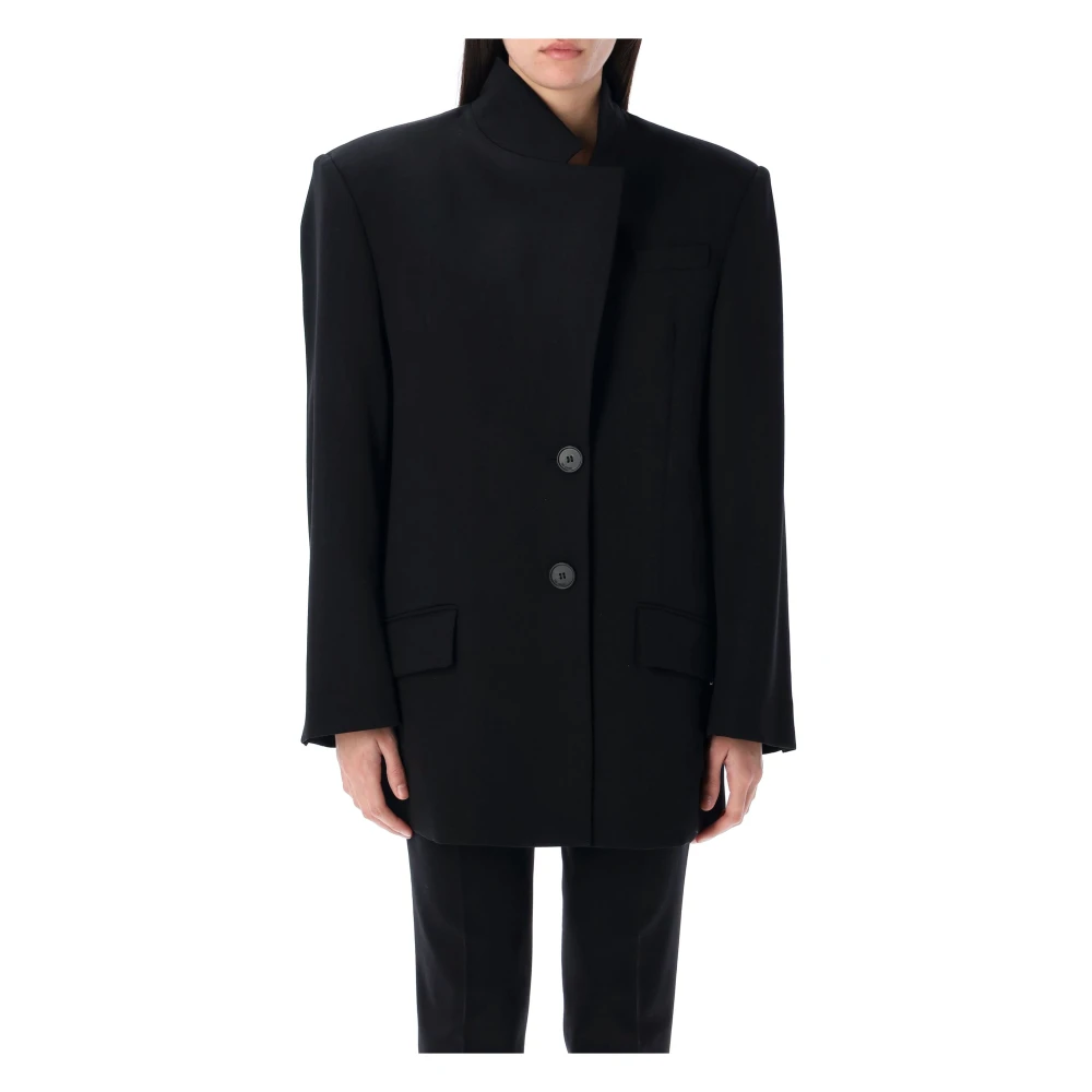The Attico Zwarte wollen blazer met monolapel kraag Black Dames