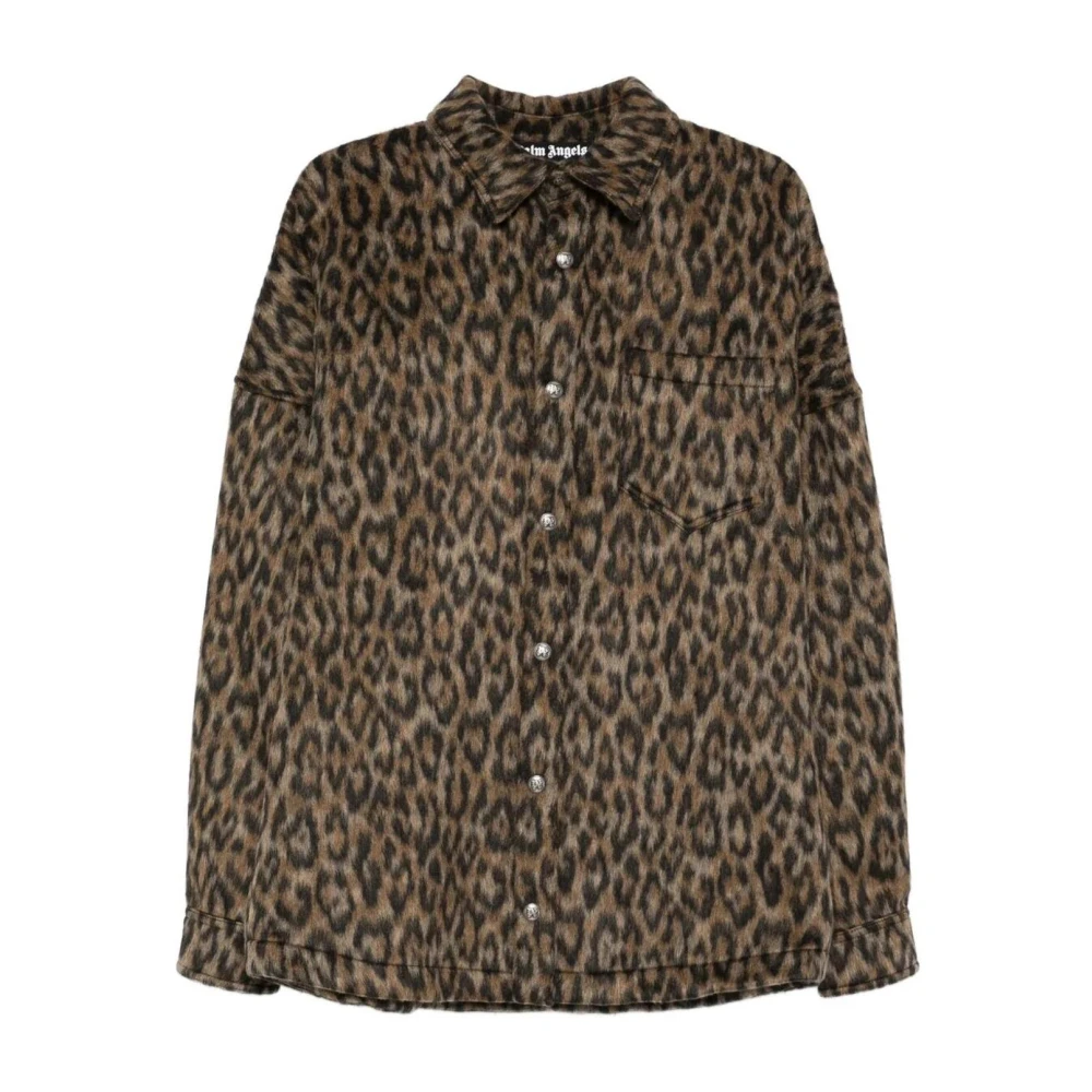 Palm Angels Herren Braun Overshirt Mit Leopardenmuster