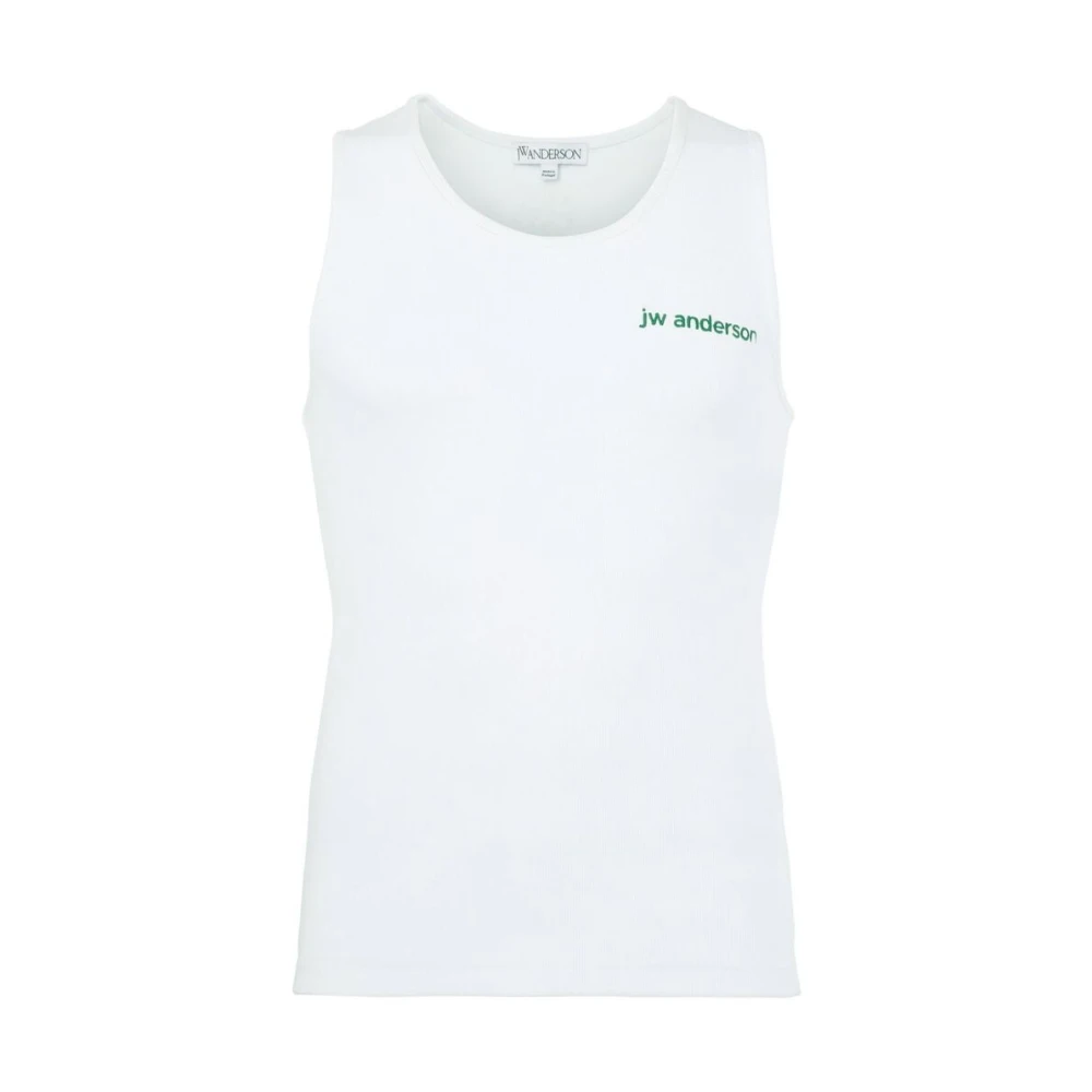 JW Anderson Wit Logo Geborduurde Mouwloze T-shirt White Heren
