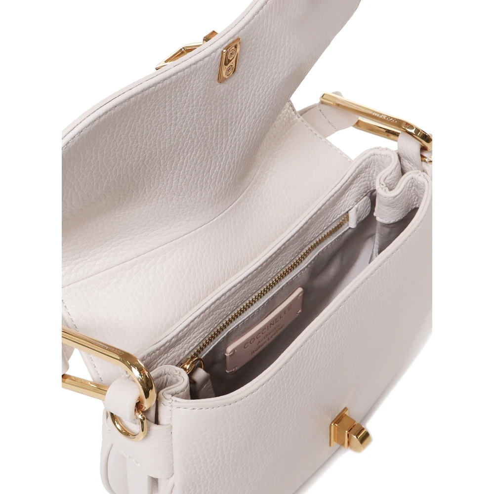 Coccinelle Witte Draaibare Sluiting Handtas 100% Runderhuid White Dames