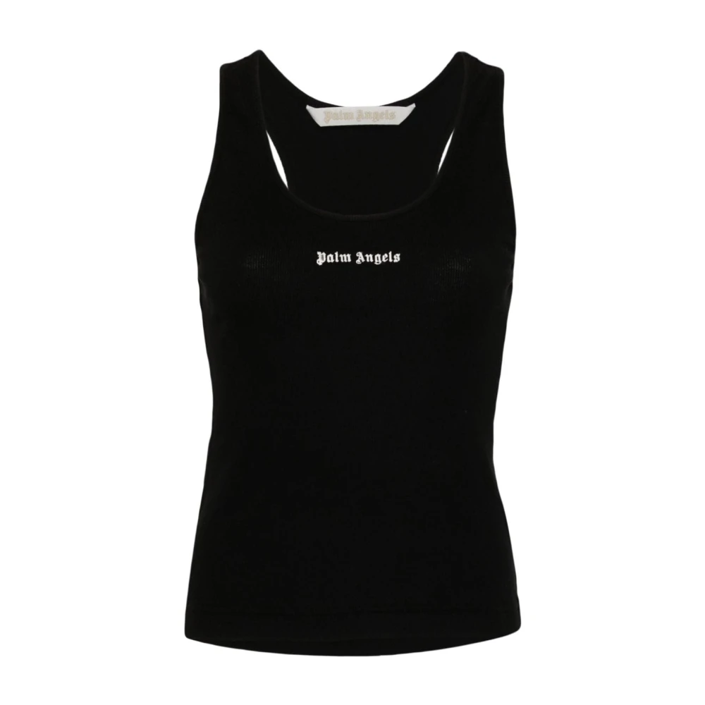 Palm Angels Women's Black Sleeveless Tops, M, Logo Embroidered Sleeveless T-Shirt