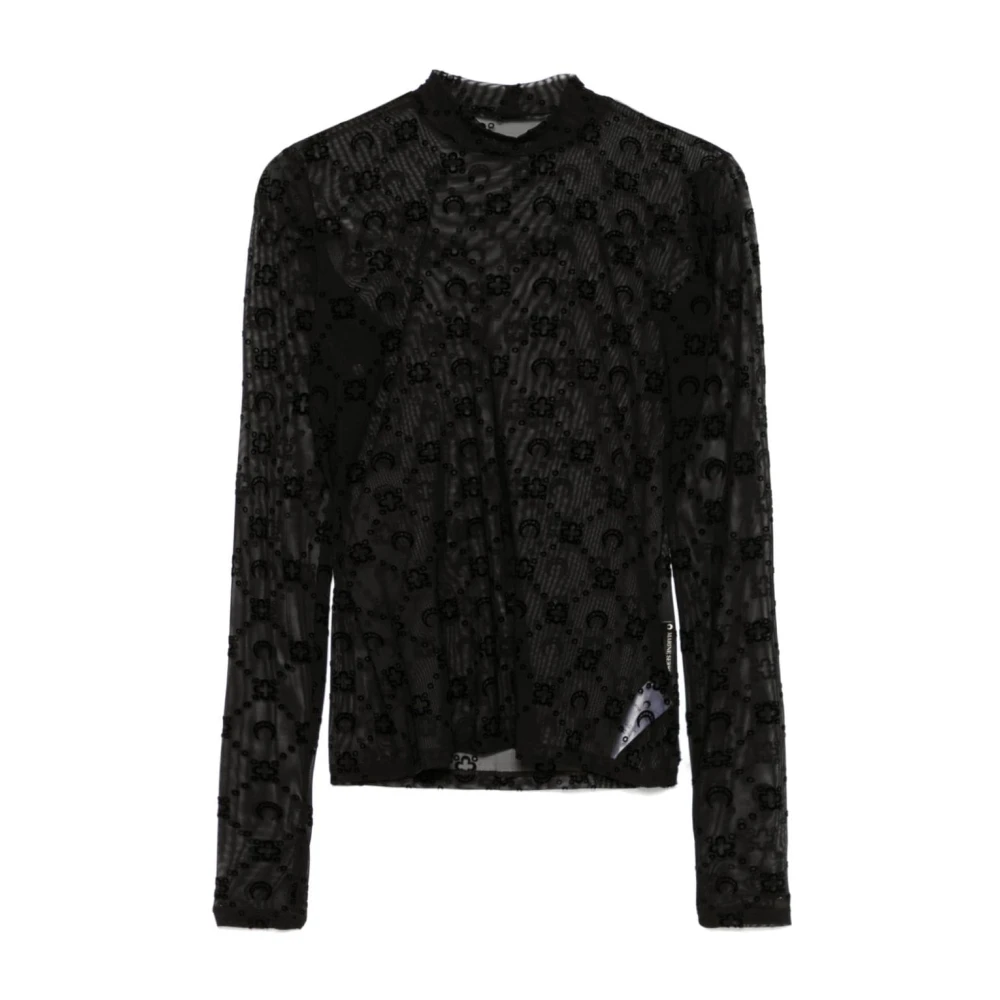 Marine Serre Zwarte Mesh Sheer Flocked Moonogram Sweater Black Dames
