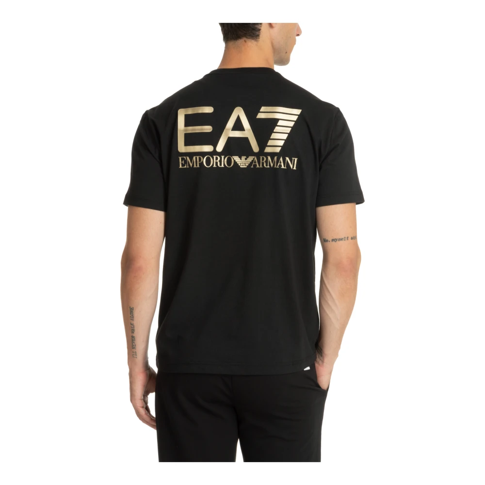 Emporio Armani EA7 Gestreept T-shirt met Logo Detail Black Heren