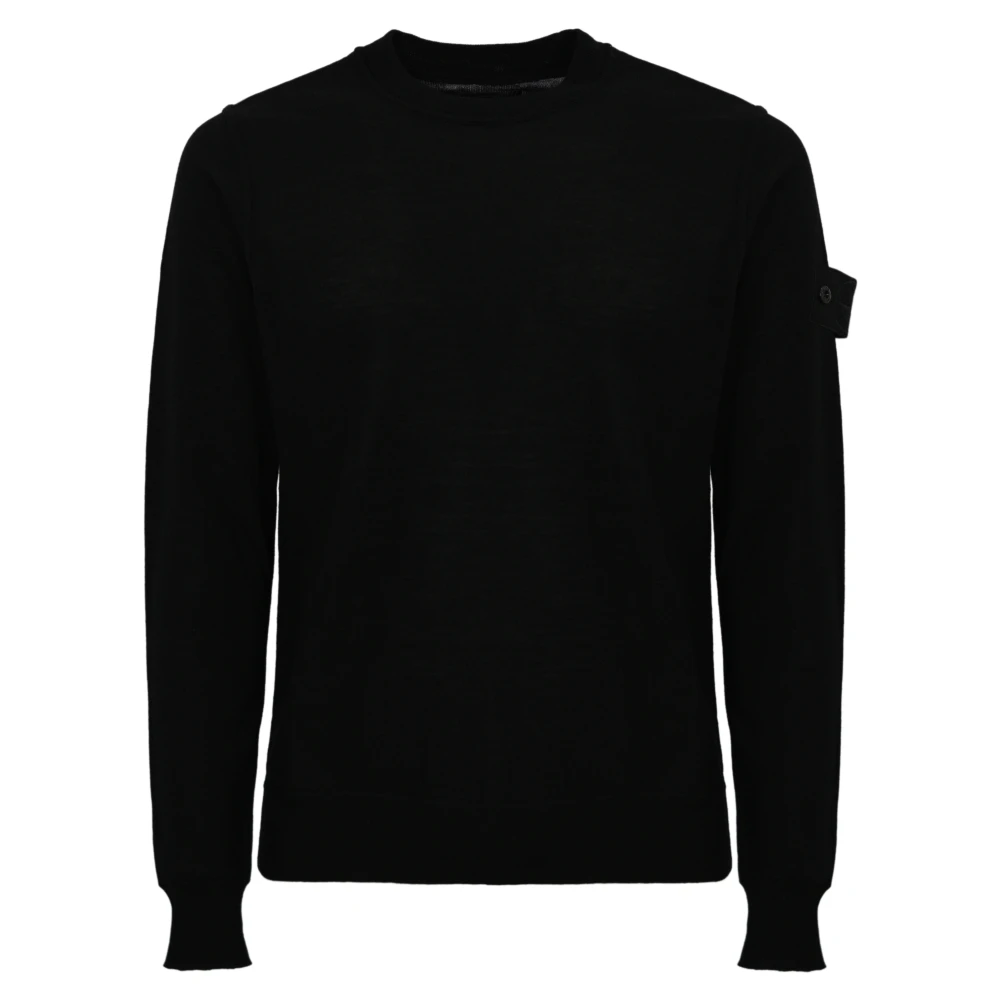 Stone Island Zwarte Wollen Trui Lichtgewicht Lange Mouw Black Heren