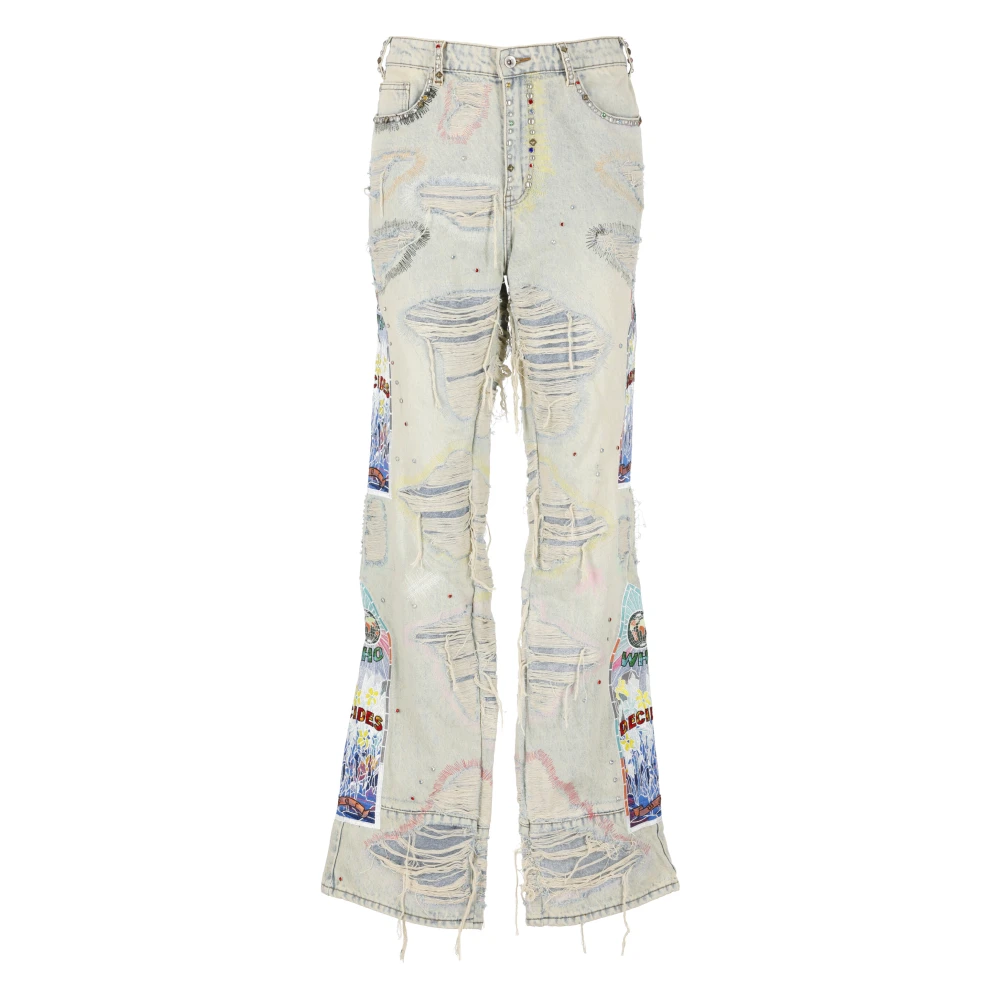 Who Decides War Lichtblauwe Jeans met Studs en Borduursels Blue Heren