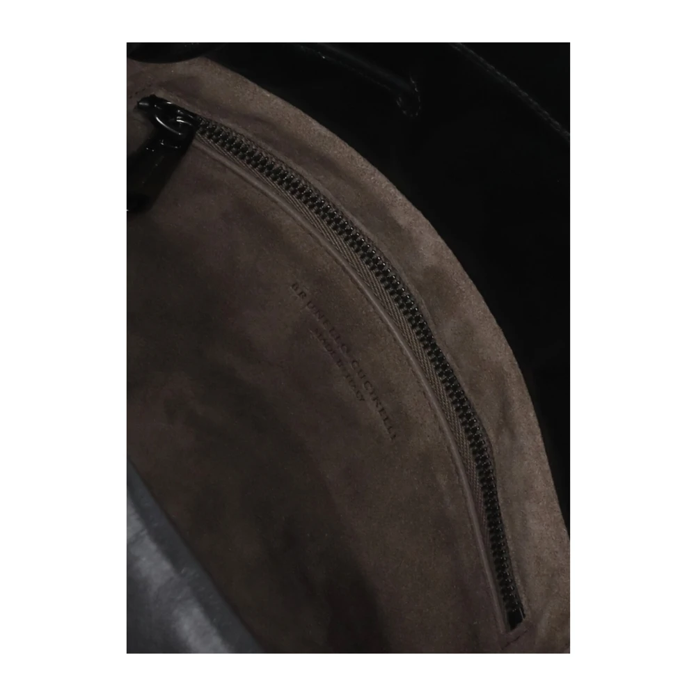 BRUNELLO CUCINELLI Zwarte Leren Handtas met Koordsluiting Black Dames