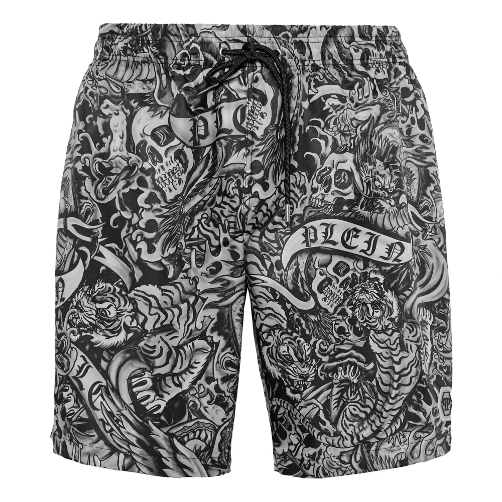 Philipp Plein Zwart Tattoo Print Zwemkleding Black Heren