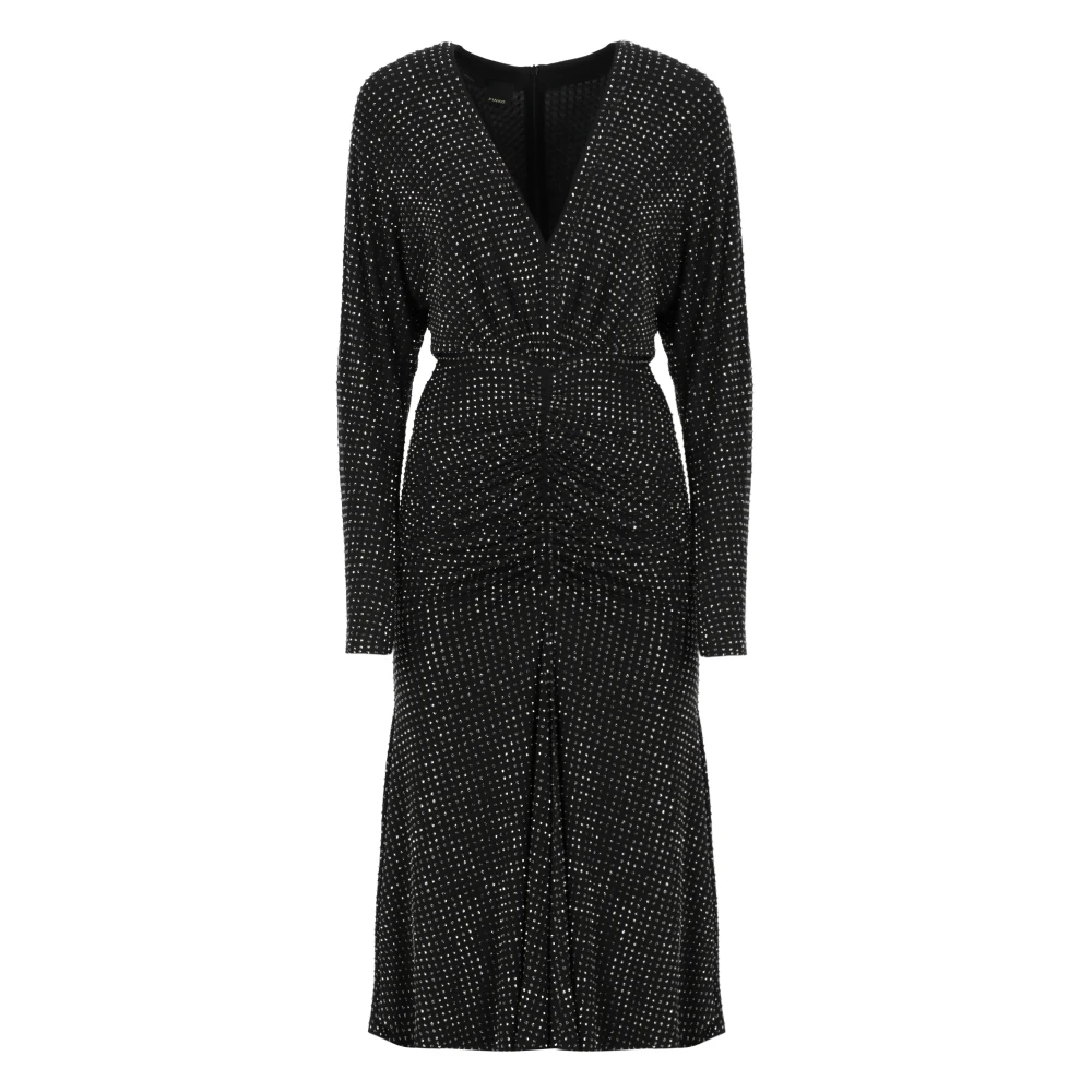 Pinko Zwarte Modale Jurk met Strass Black Dames