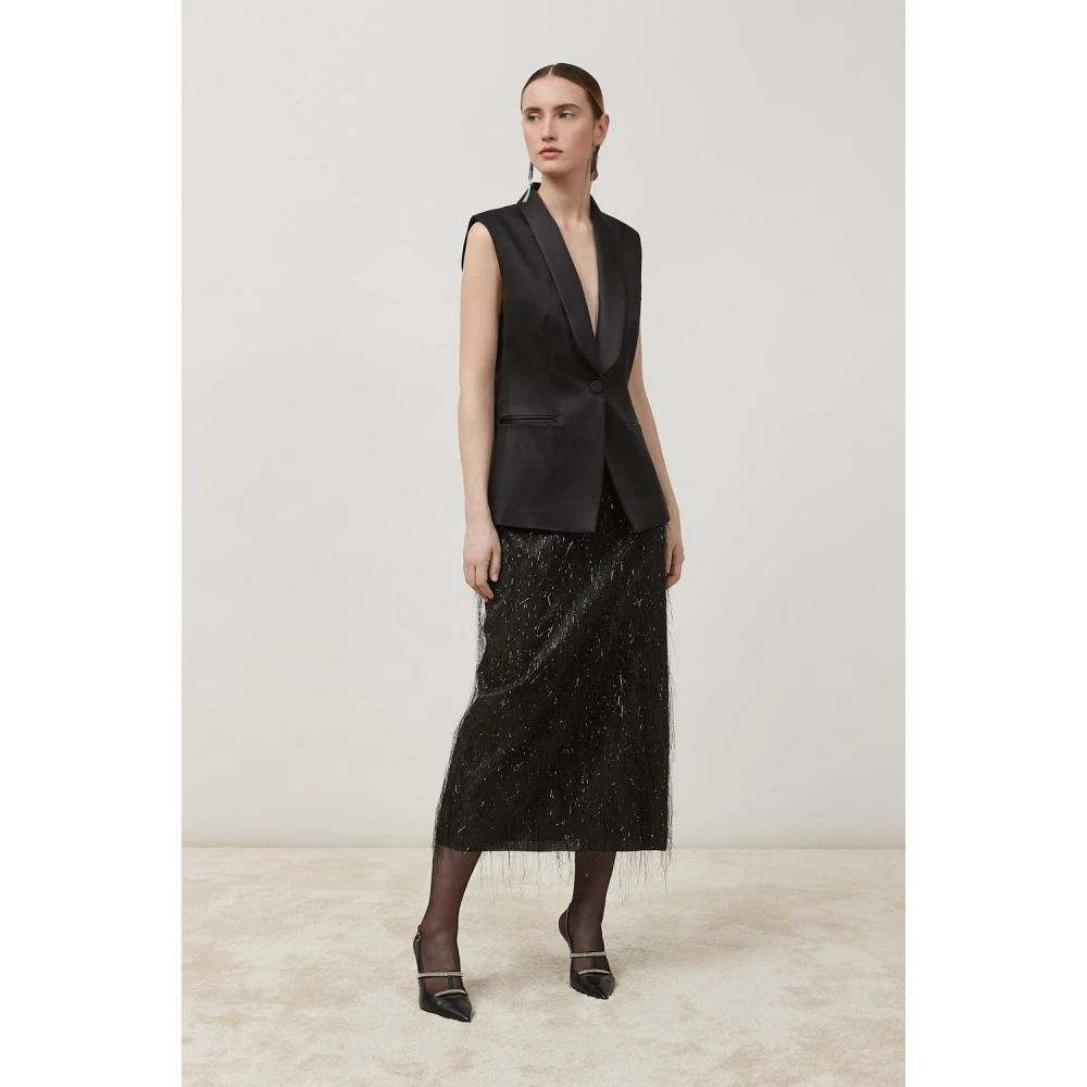 PESERICO Viscose en lurex lange kokerrok Black Dames