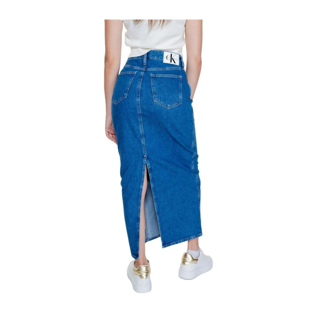 Calvin Klein Jeans Lange Katoenmix Rok Blue Dames