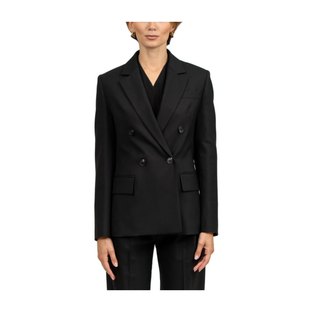 Tela Zwarte Wol Double-Breasted Jas Black Dames