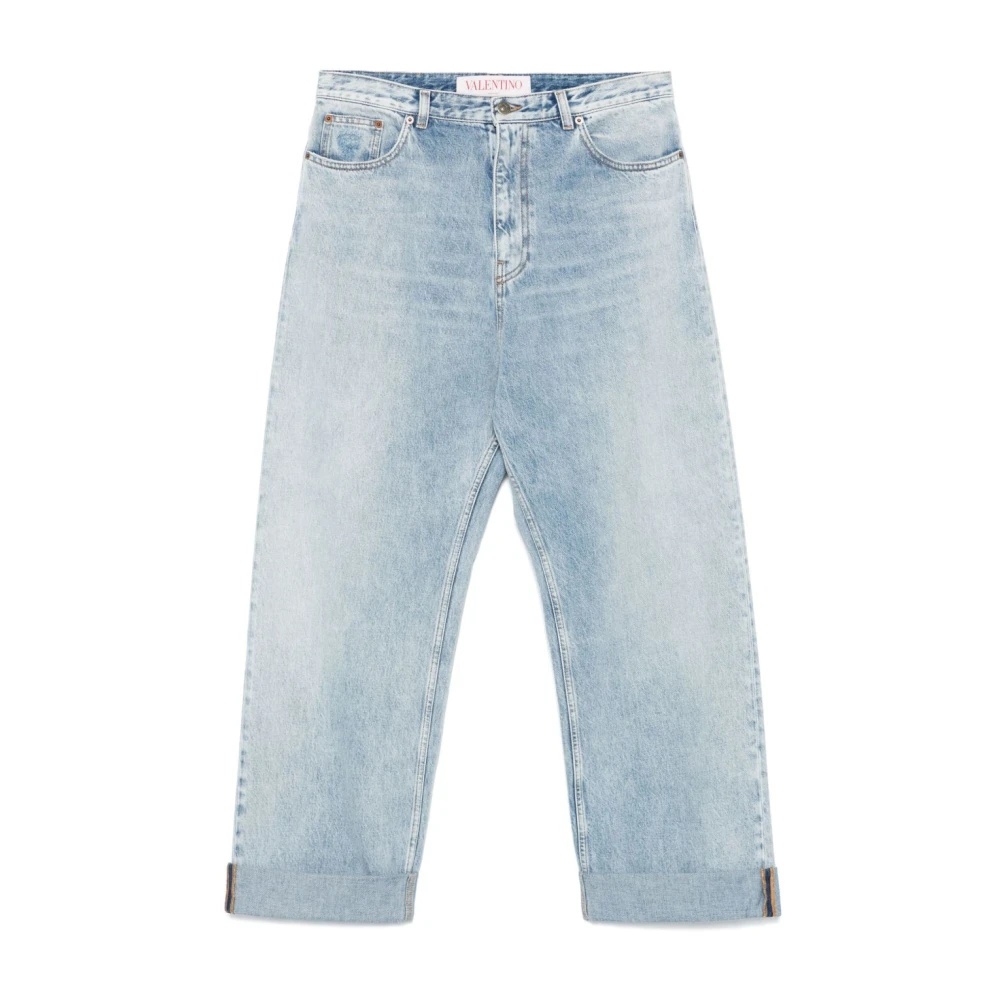 Valentino Wide Leg Denim Jeans With Back Logo - Male - Straight Fit Jeans - Blue - W32 - Jeans