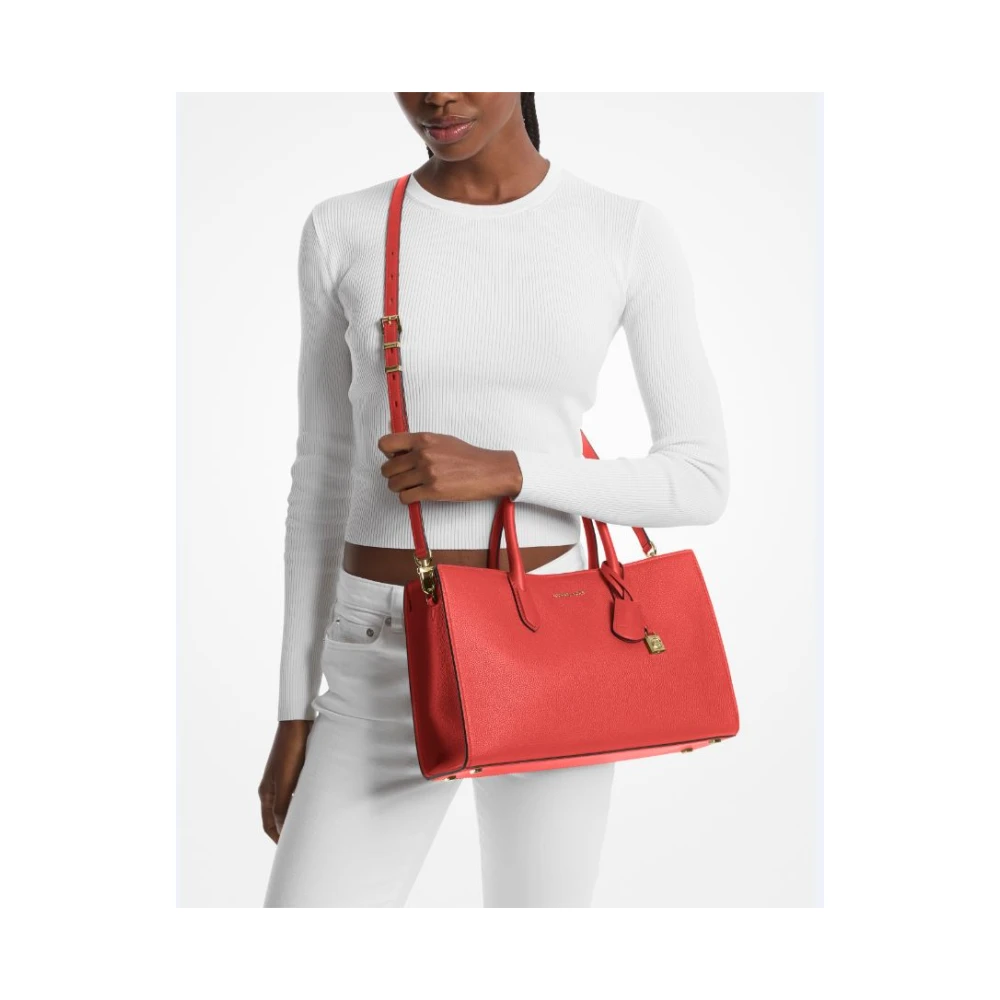 Michael Kors Ginny Medium Geweven Lederen Crossbody Tas Orange Dames
