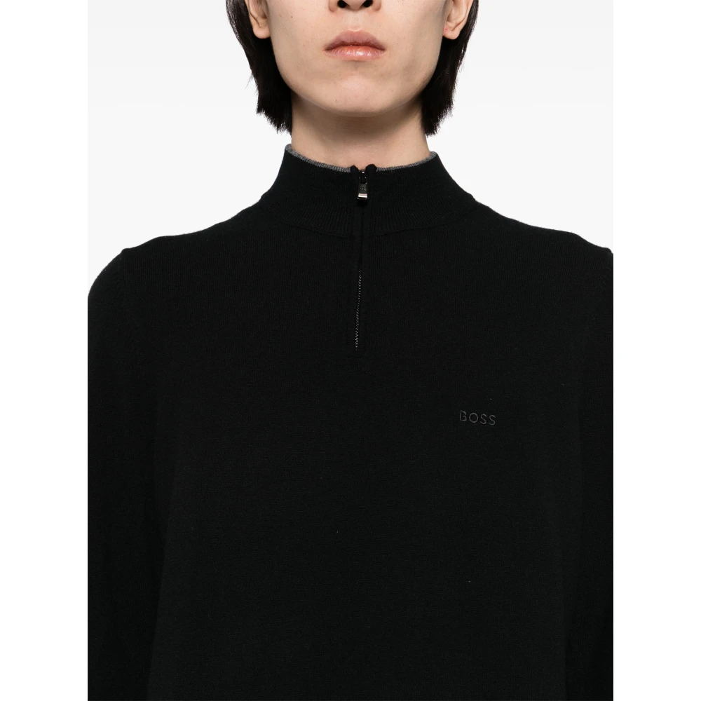 Hugo Boss Wol Half-Zip Gebreide Kleding Black Heren