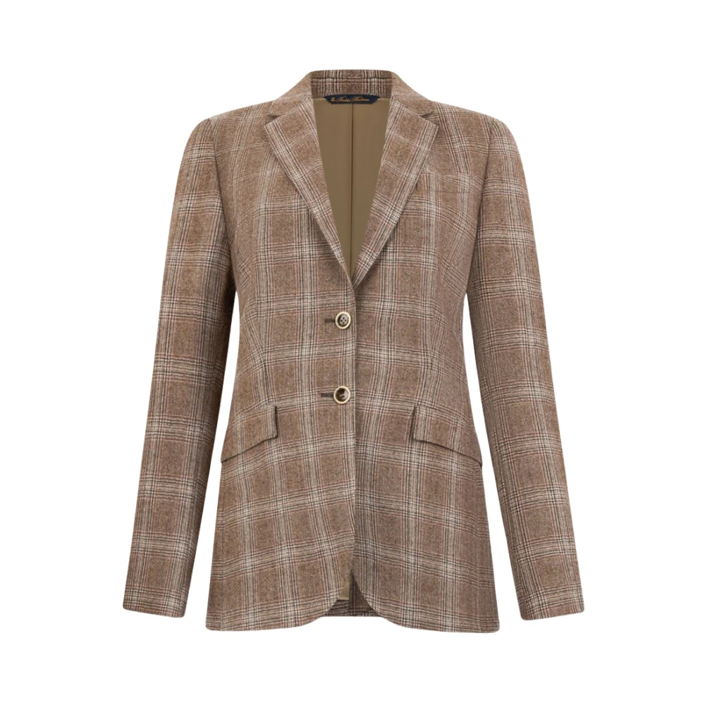 Brooks Brothers Women's Brown Blazers, Xs, Checked Virgin Wool Blazer