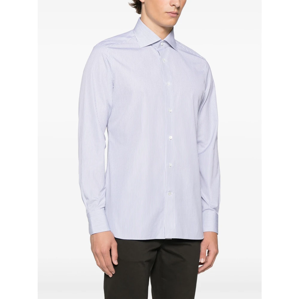 Ermenegildo Zegna Gestreept Katoenen Overhemd Blue Heren