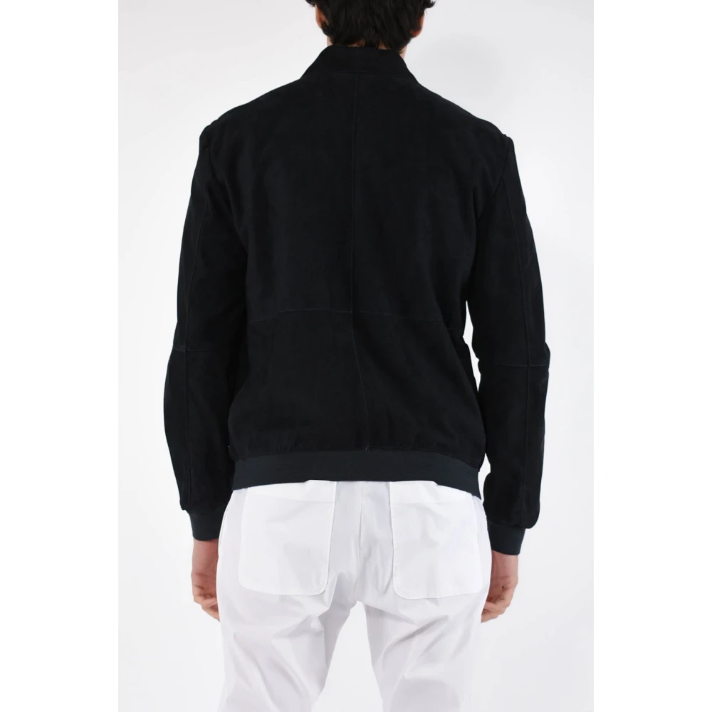 Dfour Slim Fit Leren Bomberjack Blue Heren