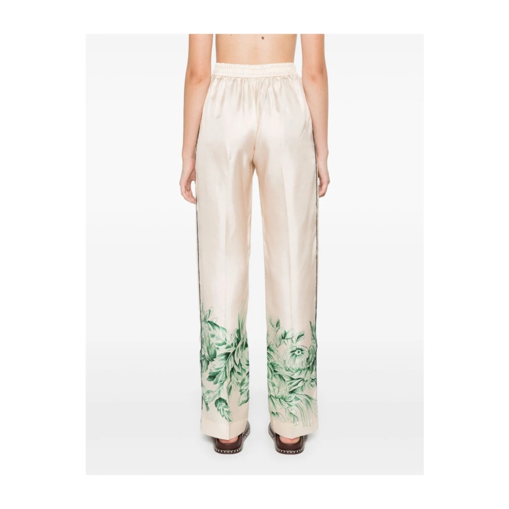 F.r.s For Restless Sleepers Groene Bloemen Palazzo Broek Beige Dames