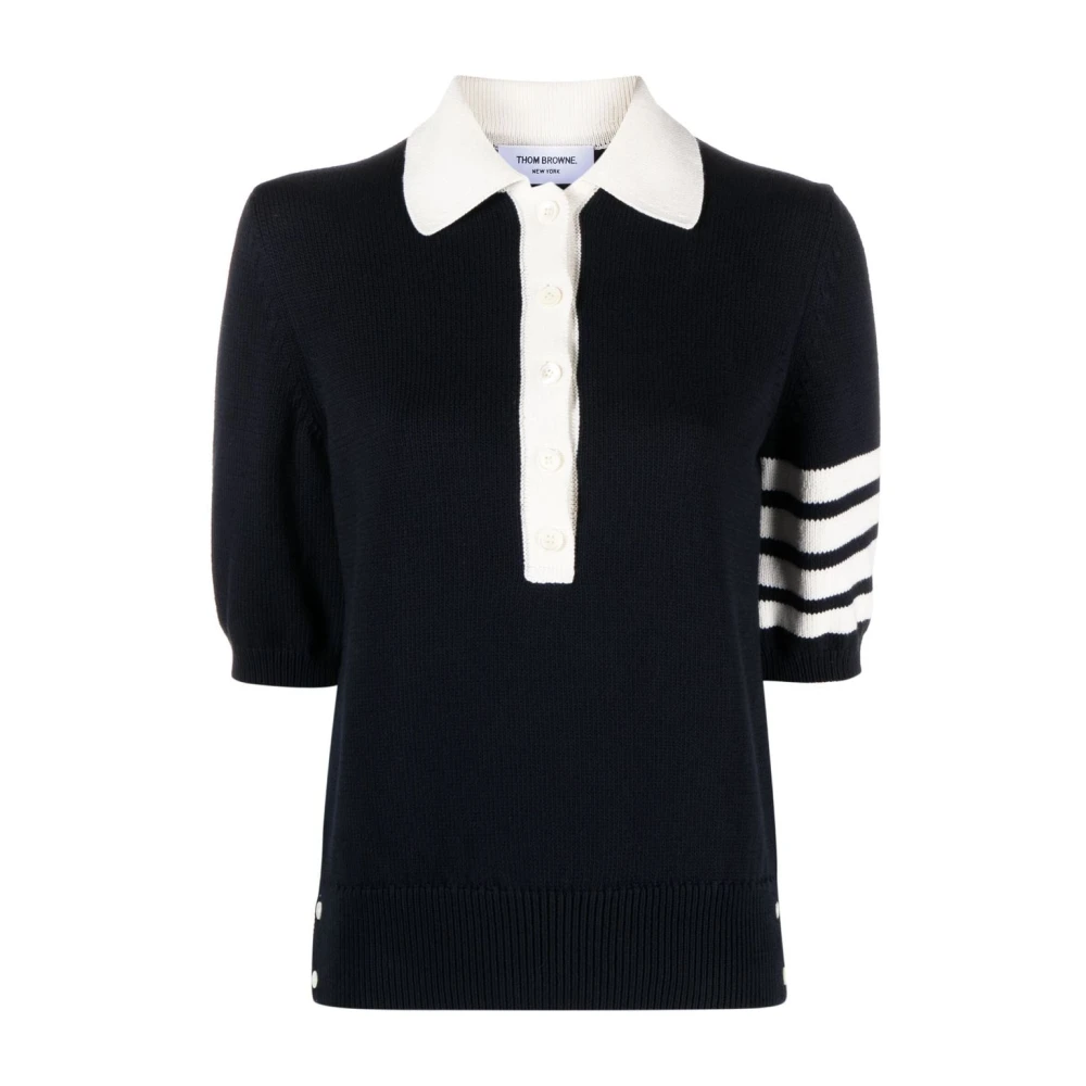 Thom Browne Blauwe Hector Polo Shirt met Web Stripe Detail Blue Dames