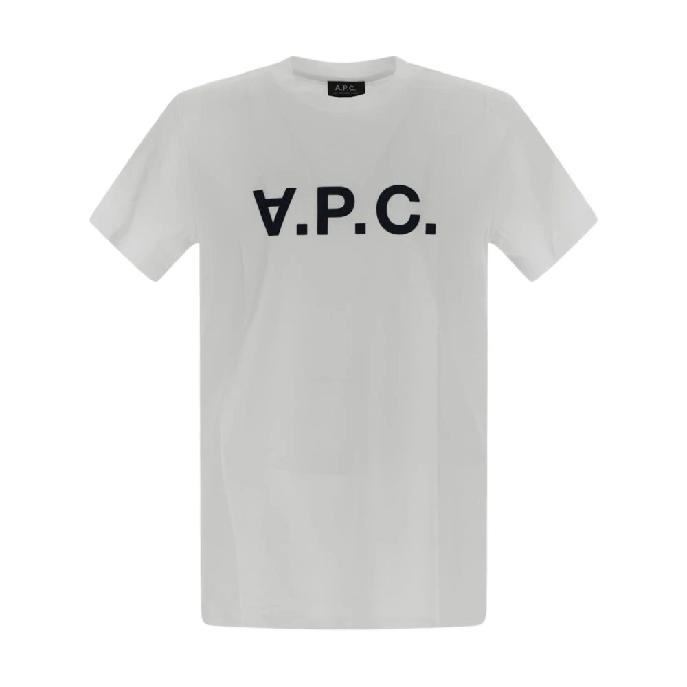 A.p.c. Wit Katoenen T-Shirt met Marineblauw V.p.c. Logo White Heren