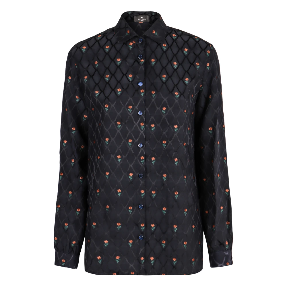 ETRO Geometrisch Bloemen Jacquard Zijden Shirt Black Dames