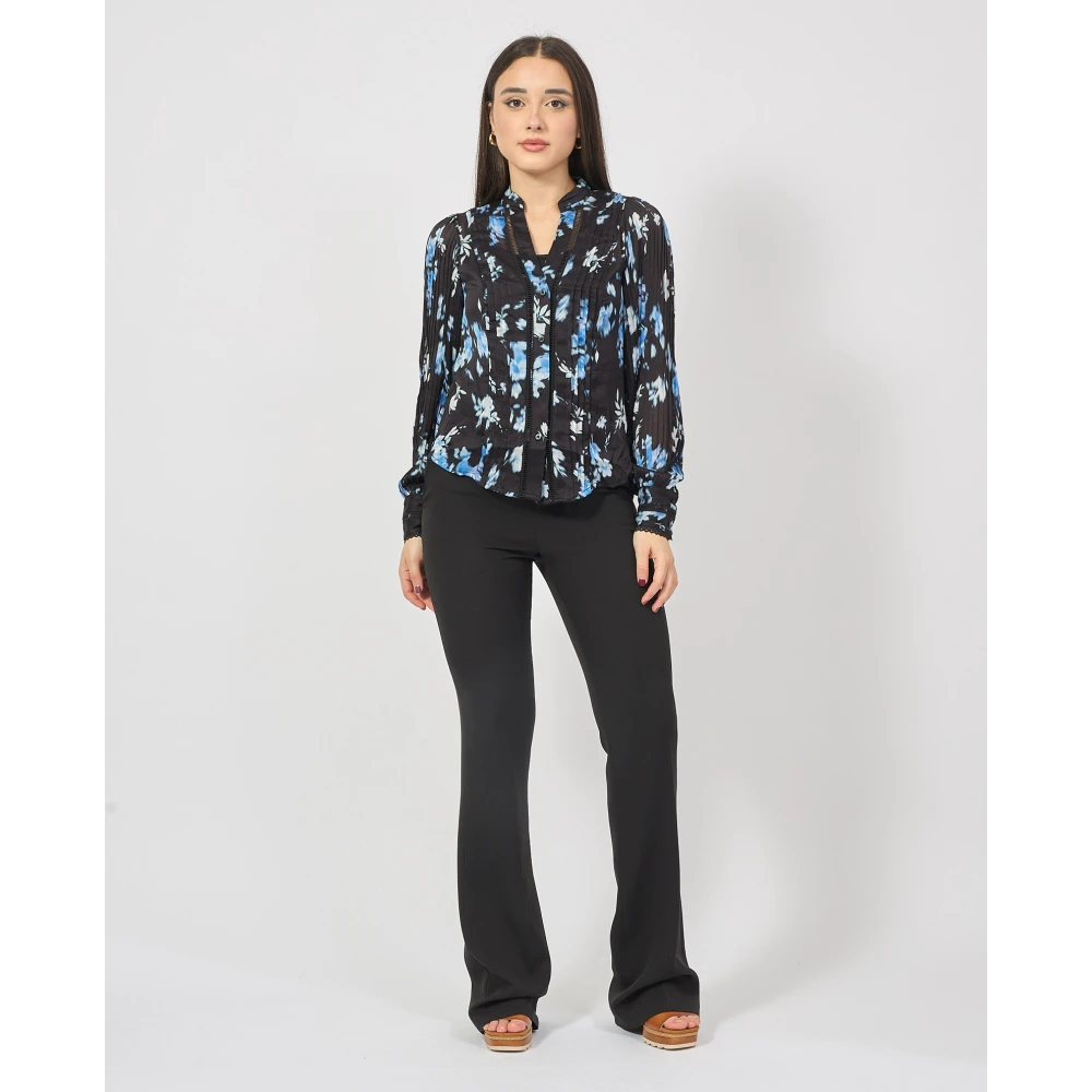 Guess Blauwe chiffon blouse met lange mouwen Blue Dames