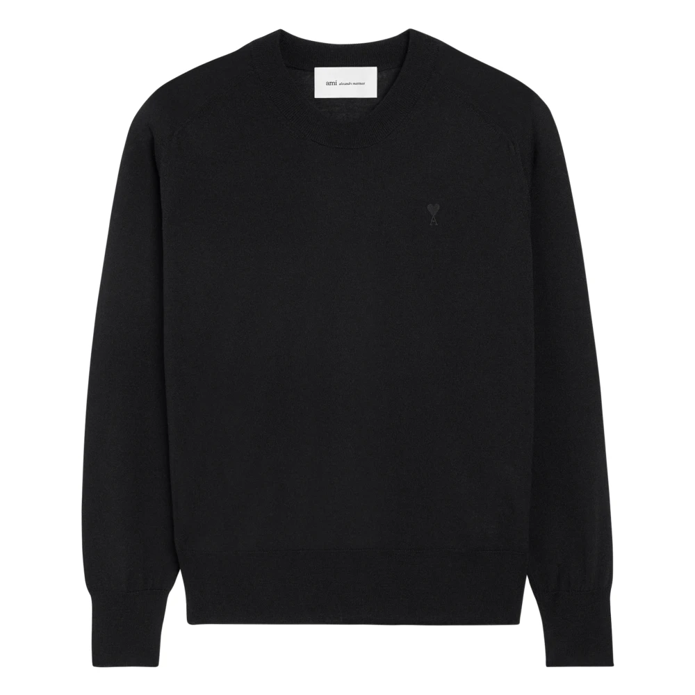 Ami Paris Men's Black Quota Crewneck Jumper With Contrasted Ami De Coeur