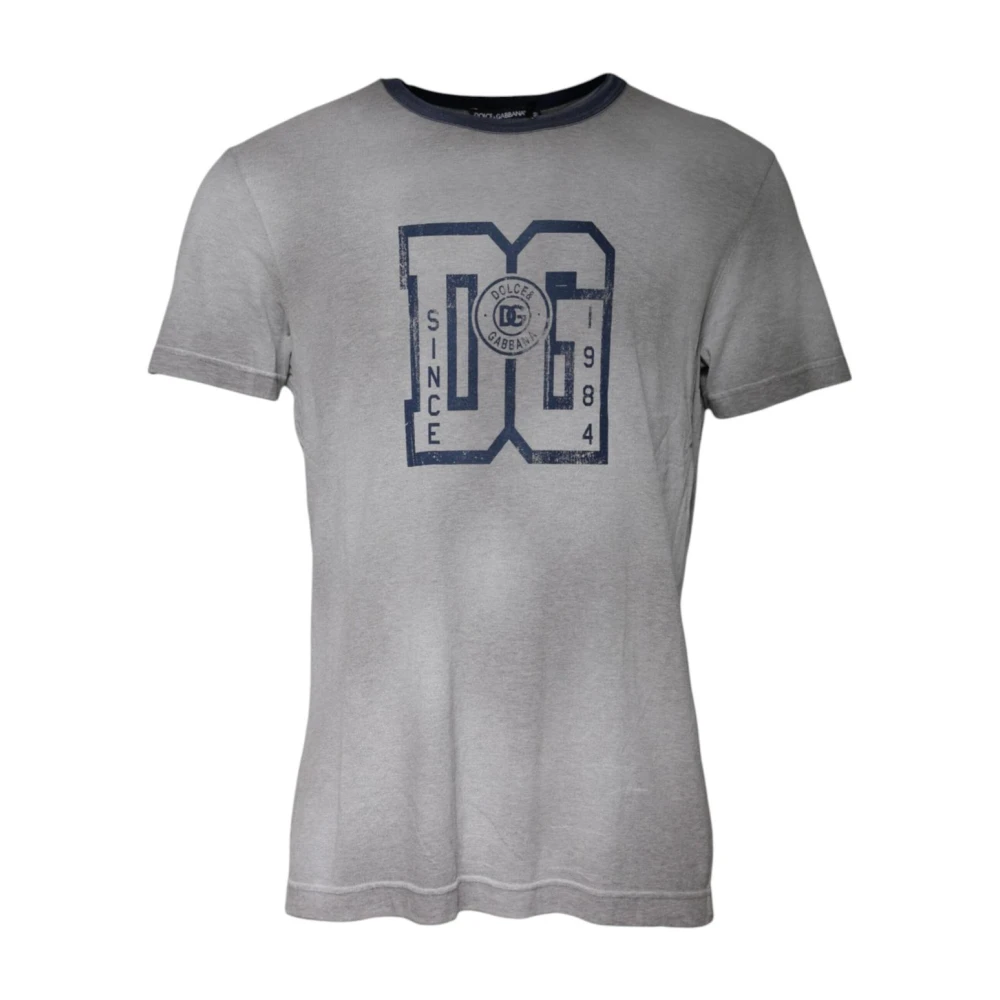 Dolce & Gabbana Men's Gray Logo Print Crew Neck Tee